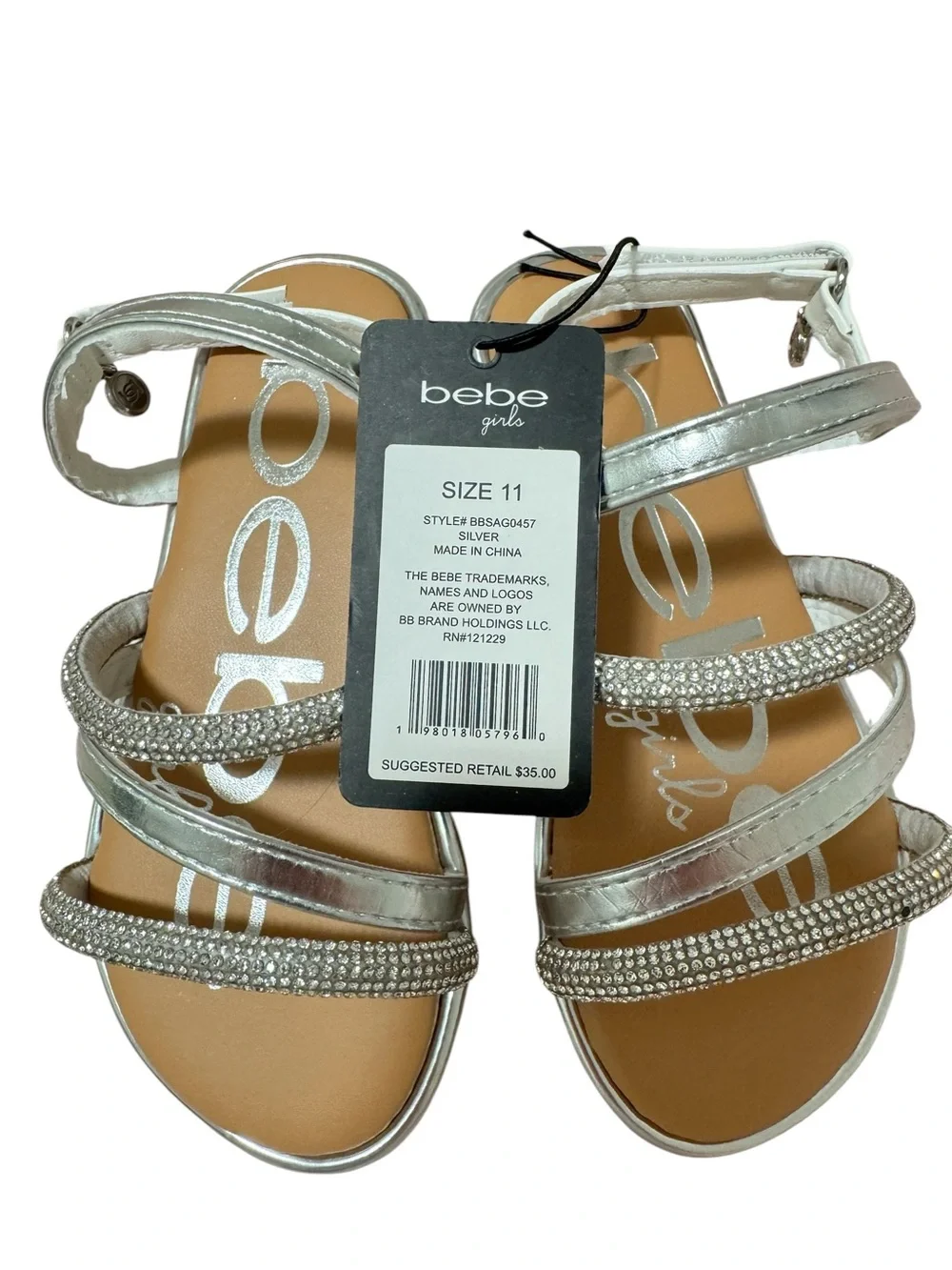 Bebe Girls Silver Rhinestone Strappy Sandals Size 11 Toddler New With Tags